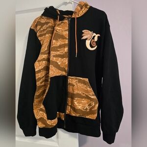 Men's Black and Brown Camouflage Zip-Up Sweater
